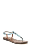 Sam Edelman Gigi T-strap Flat Sandals Women's Shoes In Blue Sage Leather