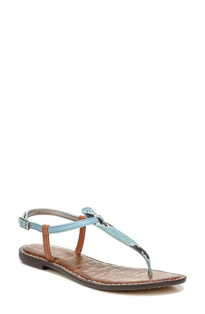 Sam Edelman Gigi T-strap Flat Sandals Women's Shoes In Blue Sage Leather