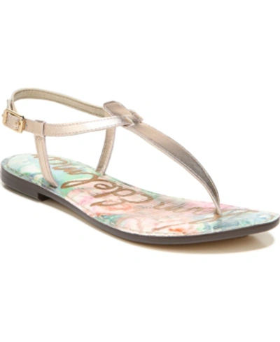Sam Edelman Gigi T-strap Flat Sandals Women's Shoes In Champagne Metallic