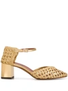 Michel Vivien Petrus Woven Block-heel Pumps In Gold