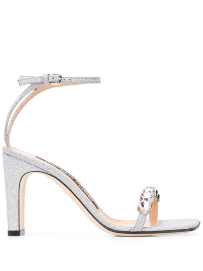 Sergio Rossi Sr1 Snakeskin-effect Crystal Sandals In Silver