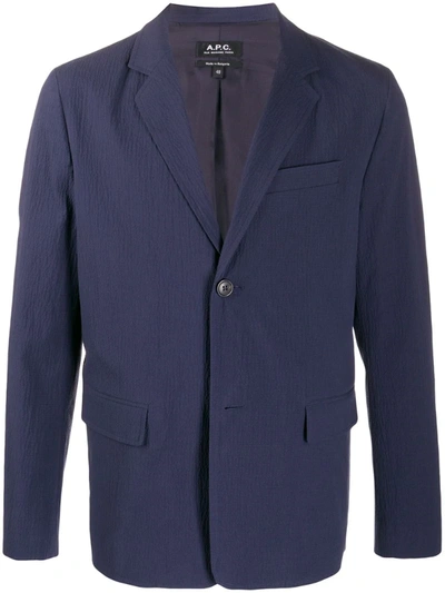 Apc Textured Cropped Sleeve Blazer In Blue