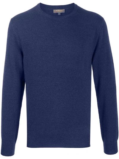 N•peal The Oxford Round Neck Jumper In Blue