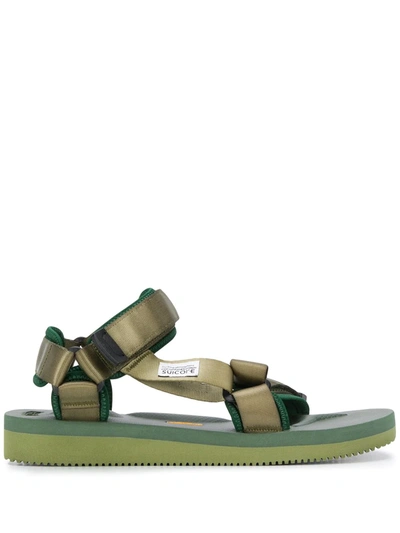 Suicoke Touch Strap Platform Sole Sandals In Green