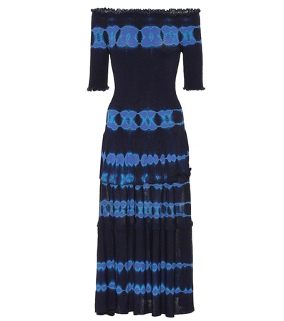 Altuzarra Ayaka Smocked Tie-dyed Knit Off-the-shoulder Dress In Blue