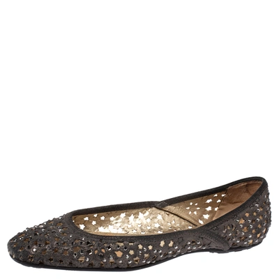Pre-owned Jimmy Choo Metallic Silver Embellished Cut Out Suede Ballet Flats Size 39.5