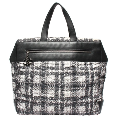 Pre-owned Chanel Black/gray Leather And Tweed Tote