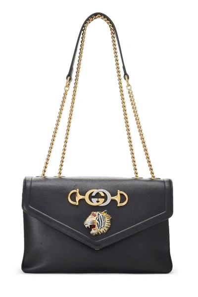 Pre-owned Gucci Black Leather Rajah Shoulder Bag Medium