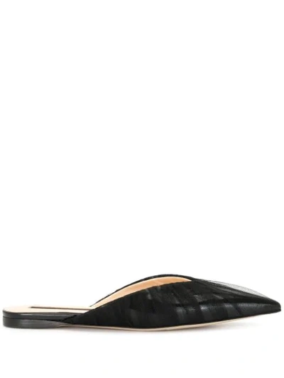 Midnight 00 Pointed Flat Mules In Black