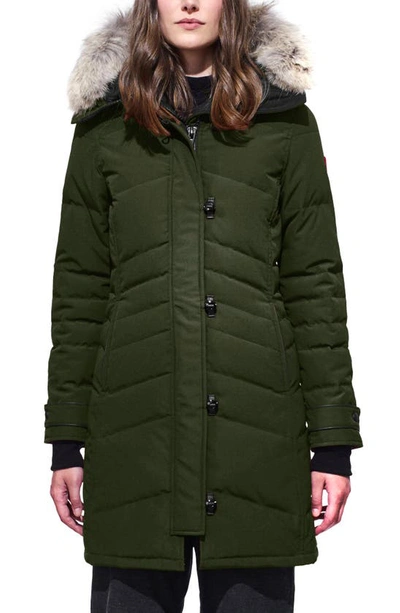Canada Goose Lorette Hooded Down Parka With Genuine Coyote Fur Trim In Military Green