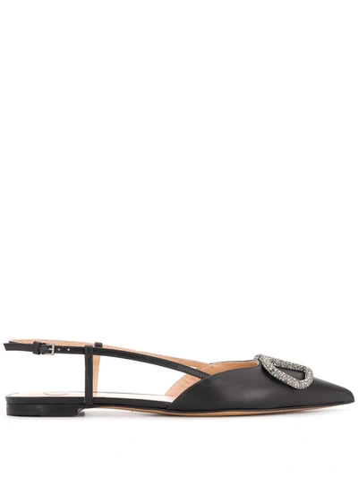 Valentino Garavani Garavani Vlogo Black Slingback Leather Flats