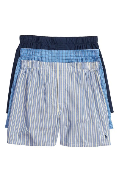 Polo Ralph Lauren 3-pack Woven Cotton Boxers In Navy,plaid,stripe