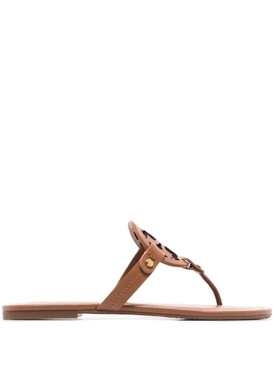Tory Burch Mini Miller Leather Thong Sandal In Tan Patent Leather