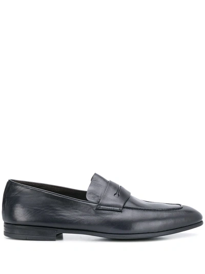 Ermenegildo Zegna Slim Almond-toe Loafers In Blue