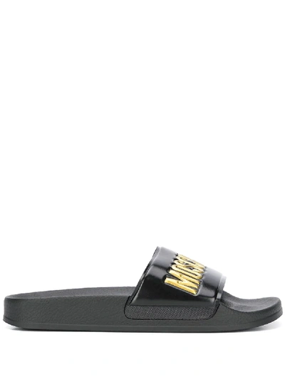 Moschino Pvc Slide Sandals With Logo In Black