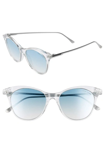 Tom Ford Micaela 53mm Cat Eye Sunglasses In Crystal/ Palladium/ Grn Silv
