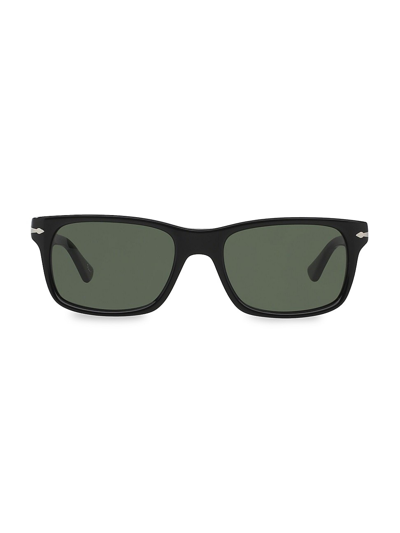 Persol Men's Temple Plaqué Rectangle Sunglasses In Black