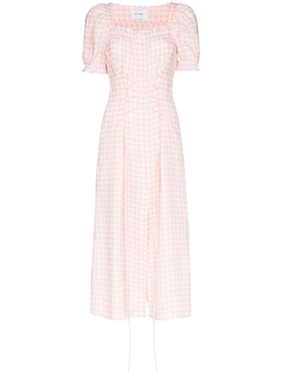 Sleeper Marquise Gingham Corset Midi Dress In Pink