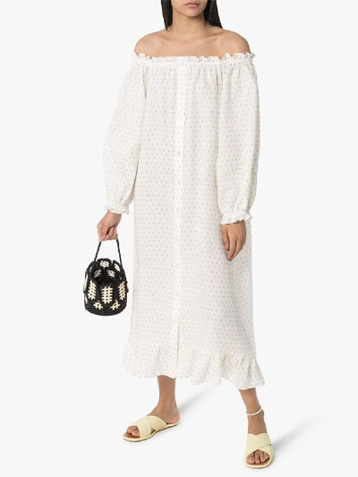 Sleeper Floral-embroidered Shift Dress In White