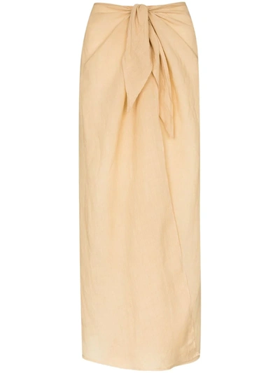 Anemone Wrap Front Midi Skirt In Brown