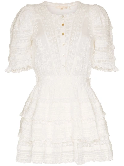 Loveshackfancy Quincy Ruffled Cotton Mini Dress In White