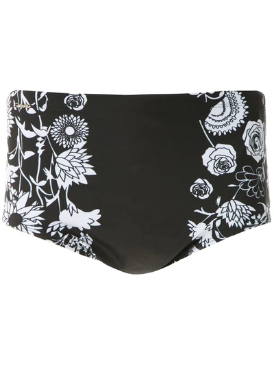 Amir Slama Hibiscus Flowers Print Swim Trunks In Black