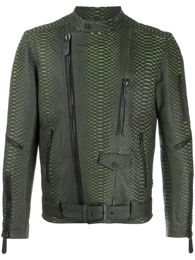 Philipp Plein Belted Biker Jacket In Black