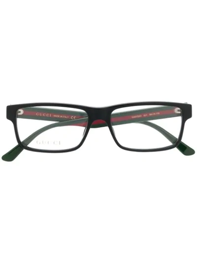 Gucci Web Detail Rectangular-frame Glasses In Brown