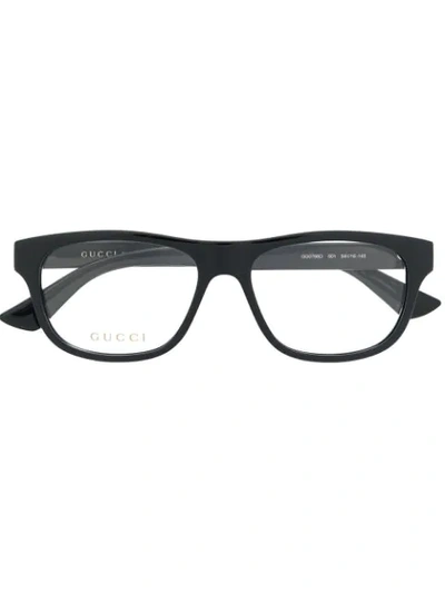 Gucci Logo Plaque Rectangular-frame Glasses In Black
