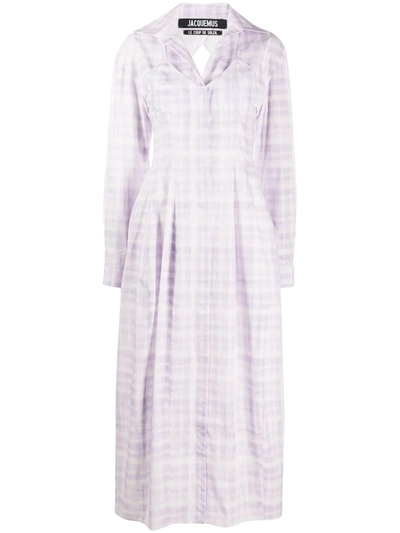 Jacquemus Valensole Checked Shirt Dress In Purple