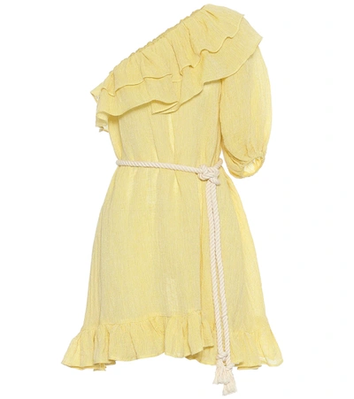 Lisa Marie Fernandez Arden One-shoulder Ruffled Linen-blend Gauze Mini Dress In Yellow
