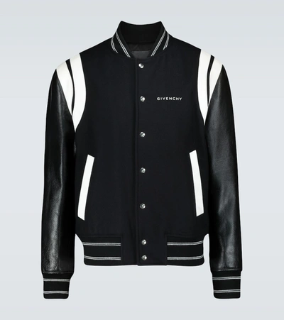 Givenchy Wool And Leather Split Bomber Jacket In Black