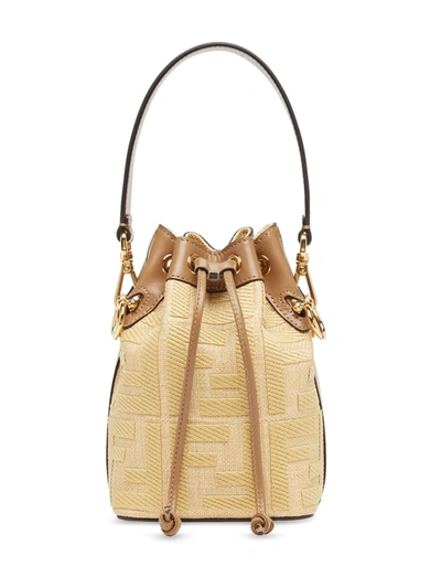 Fendi Mon Tresor Mini Logo-jacquard Canvas Bucket Bag In Neutrals