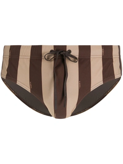 Fendi Pequin-striped Swim Briefs In Brown
