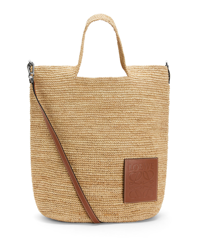 Loewe X Paula's Ibiza Slit Raffia And Calf Shoulder Bag In Beige