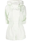 Zimmermann Glassy Hooded Linen Playsuit In Green-lt