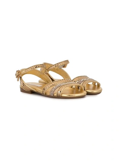 Dolce & Gabbana Teen Embellished Strap Sandals In Gold