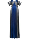 Marchesa Notte Pleated Colour-block Gown In Blue