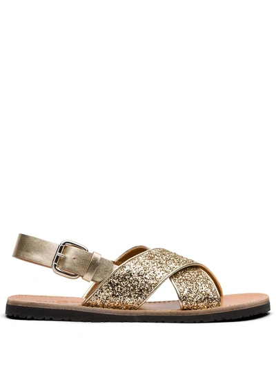 Car Shoe Glitter-effect Slingback Sandals In Gold
