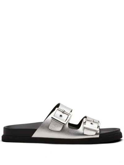 Car Shoe Double-buckle Sandals In Silver
