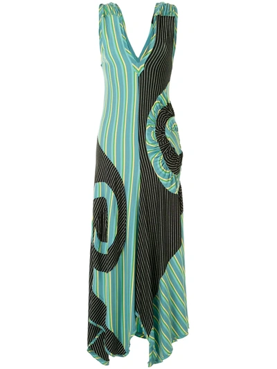 Kiko Kostadinov Pinstriped Circle Print Maxi Dress In Green