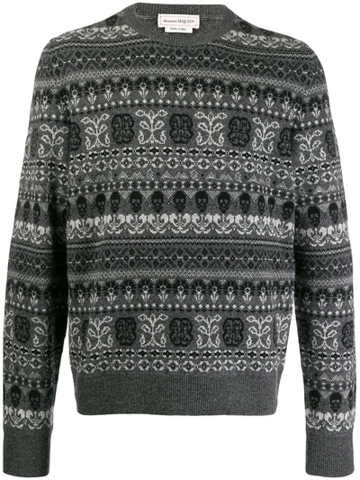 Alexander Mcqueen Intarsia-knit Skull Sweater In Grey