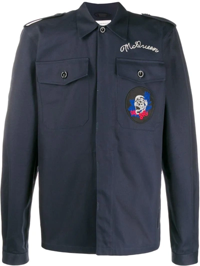 Alexander Mcqueen Skull And Logo Embroidered Shirt In Blue