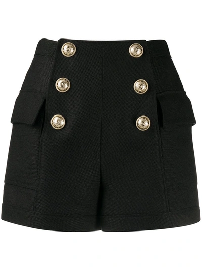 Balmain Double-buttoned Flap Shorts In Black