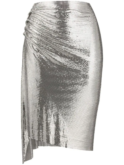 Paco Rabanne Chainmail Ruched Skirt In Silver
