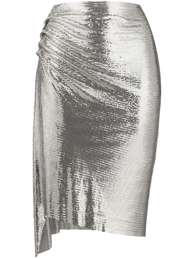 Rabanne Chainmail Ruched Skirt In Gray