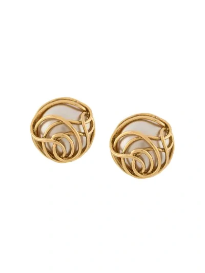 Pre-owned Chanel 1986-1992 Curvy Clip-on Earrings In Gold