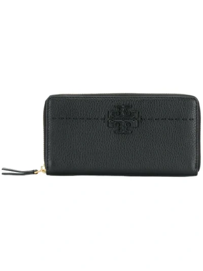 Tory Burch Mcgraw Zip-around Leather Wallet In Black