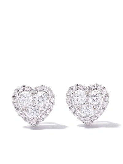 As29 18kt White Gold Essentials Heart Cluster Diamond Stud Earrings In Silver