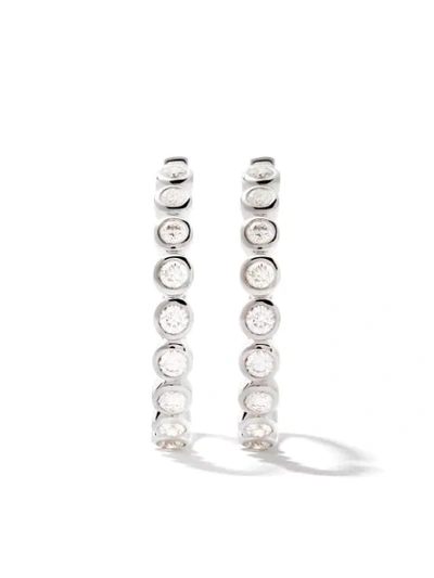 As29 18kt White Gold Essentials Single Branch Round Diamond Hoop Earrings In Silver